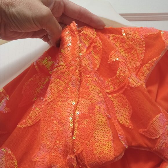 Sparkly Orange Sequin One Shoulder Long Prom Dress NWOT - Picture 4 of 7